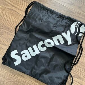 Saucony Black Drawstring Backpack with White Logo